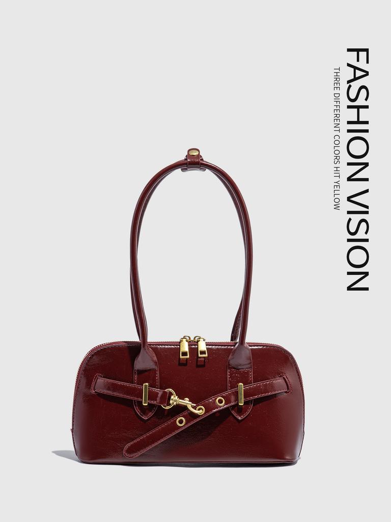 Hot Girl Vintage Leather Handbag Women Autumn 2025 New Spacious Luxe Design Bowling Bag Ladies Fashion Underarm Shoulder Purse