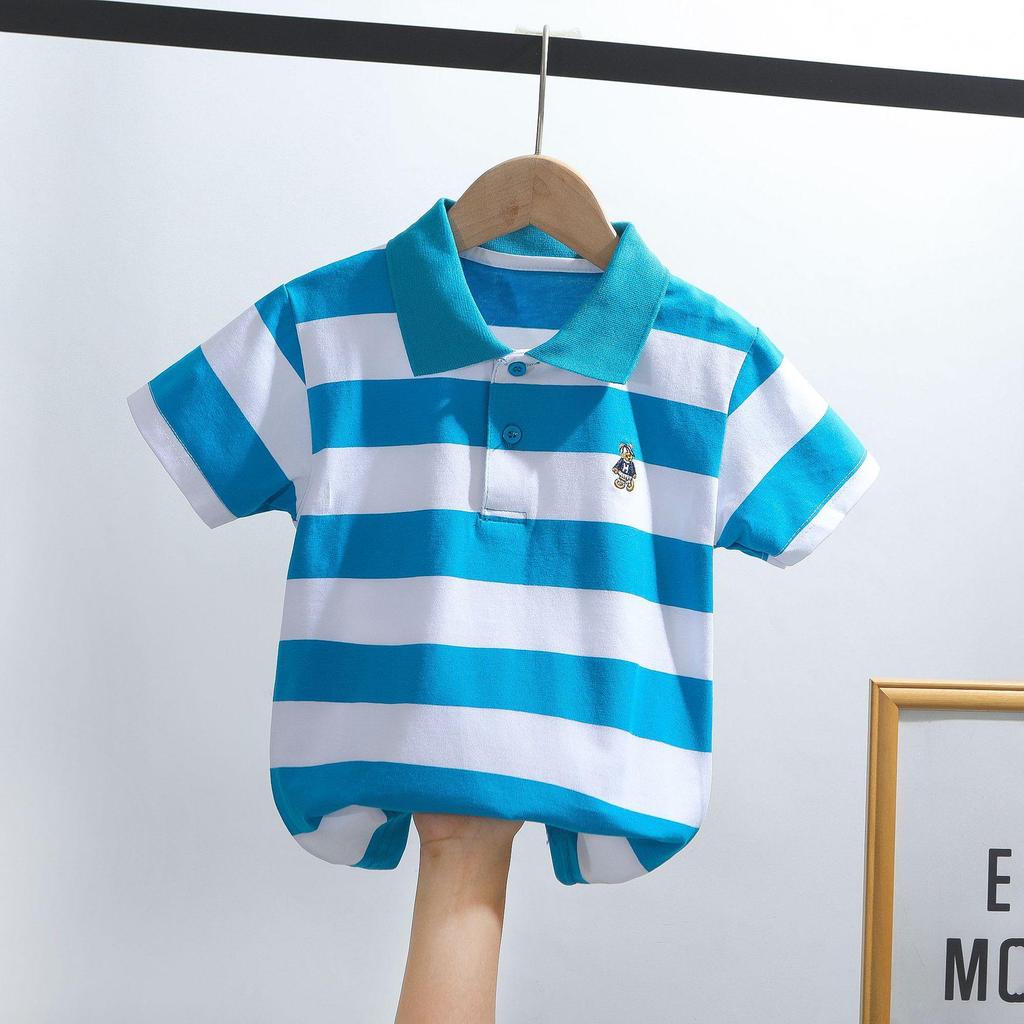 Kids' Korean Striped Cotton Polo Shirt: Short-Sleeved T-Shirt for Boys, Sizes 0-16, Summer Children's Clothing
