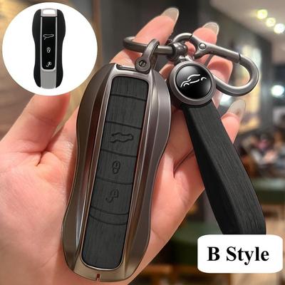 Luxus Echtleder für Porsche Boxster Cayman Panamera Cayenne Macan 718/911 Taycan Autoschlüssel Hülle Schutzhülle Schlüsselanhänger
