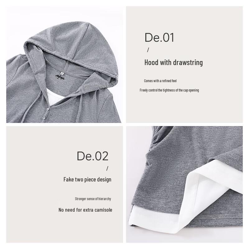 MJ STYLE Women's Hooded Faux Two-Piece Ruched Long Sleeve T-Shirt