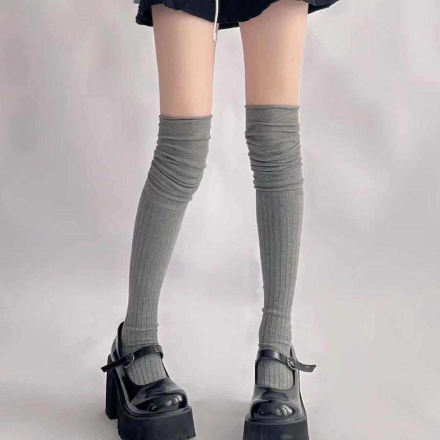 Damen Overknee Patchwork Lange Socken, Slouch-Stil, Frühling/Herbst, Milchweiß, Hoher Schaft für Stiefel mit Knieschonern