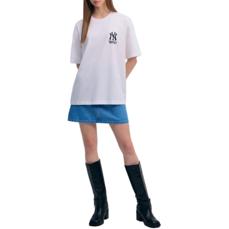 MLB SS24 New York Yankees Color Block Logo Loose Fit Printed Crew Neck Short Sleeve T-Shirt Unisex Tops White 3ATSB1843-50WHS