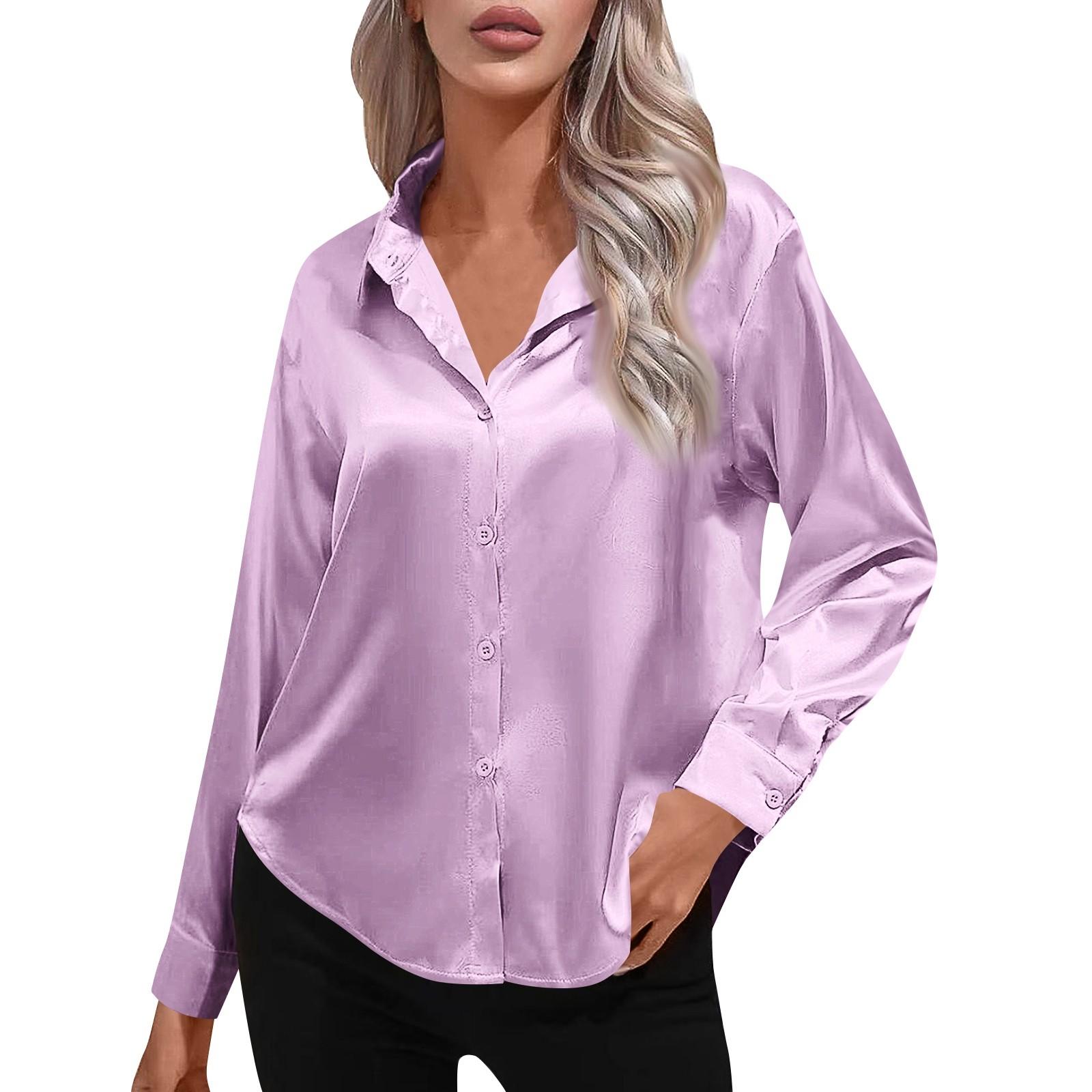 

Женская атласная рубашка из атласа с длинным рукавом из искусственного шелка, однотонная, элегантная рубашка с пуговицами спереди и лацканами M