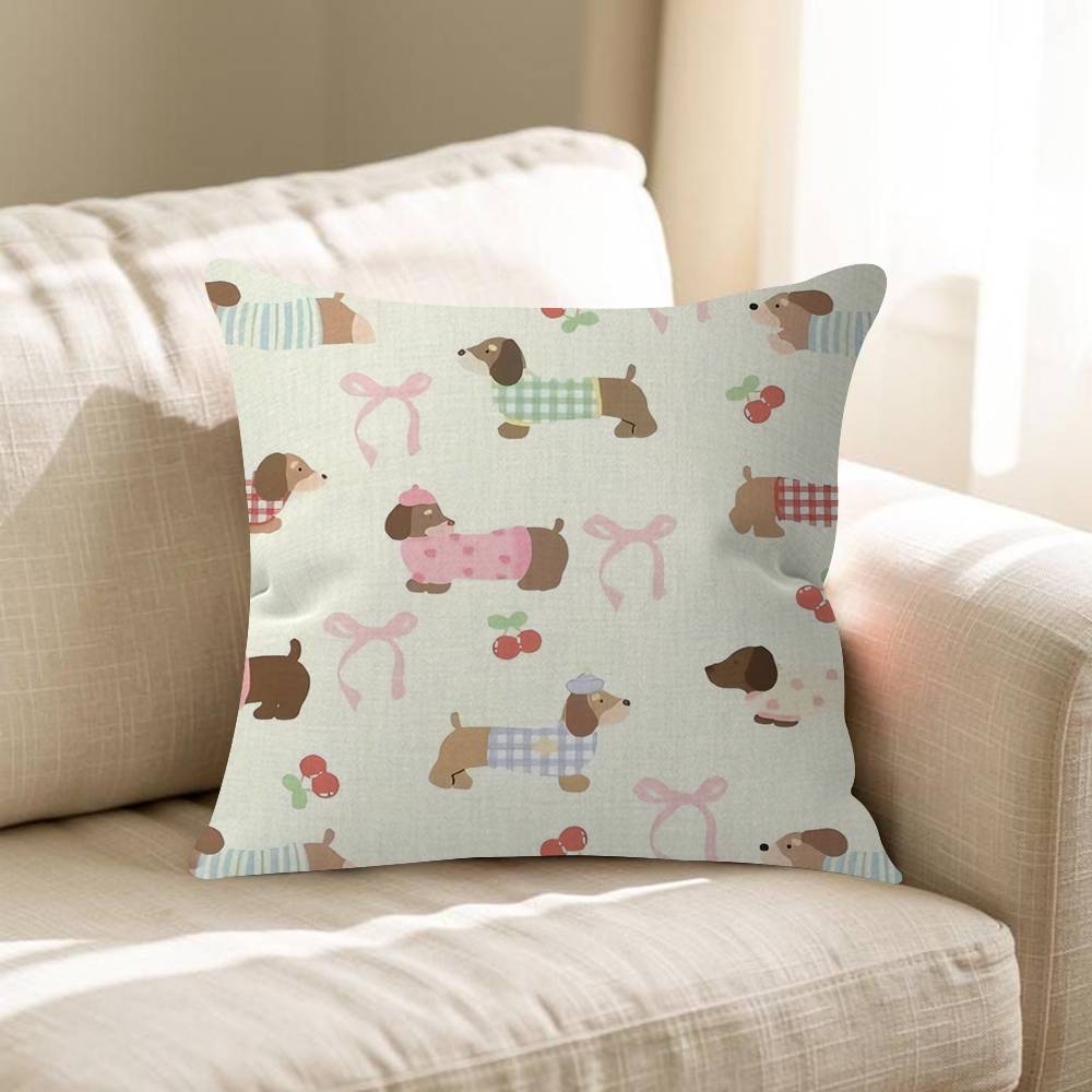 

Dachshund Cherry Bow Print Pillow Cover For Bedroom Room And Living Room Sofa Decorative Cushion Cover 30x30 cm