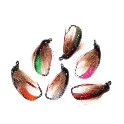 4PCS #6 Caddis Pupae Nymph Fly Trout Fishing Bait Lure Ice Fishing Hook Baits UV Beadhead Insect Lures