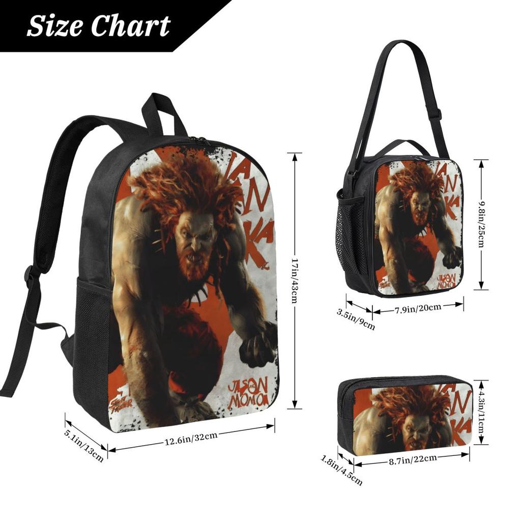 3Pcs Streets Fighters Movie 2026 Backpack Set for Kids Pencil Boxes Bookbag Sets with Lunch Box For School Students Daypack