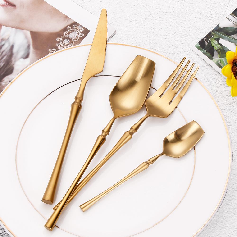 6/16/24Pcs Gold Tableware Stainless Steel 304 Cutlery Matte Dinner Set Western Knife Fork Spoon Mirror Elegant Flatware
