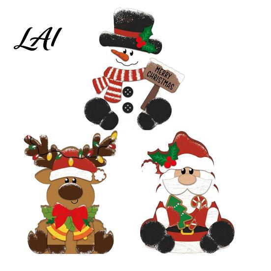 Seasonal Desktop Party Supplies 3Pcs Christmas Wooden Tabletop Decor Set Santa Snowman Reindeer Figurine Hanging Gift for Family Tree Ornament with
