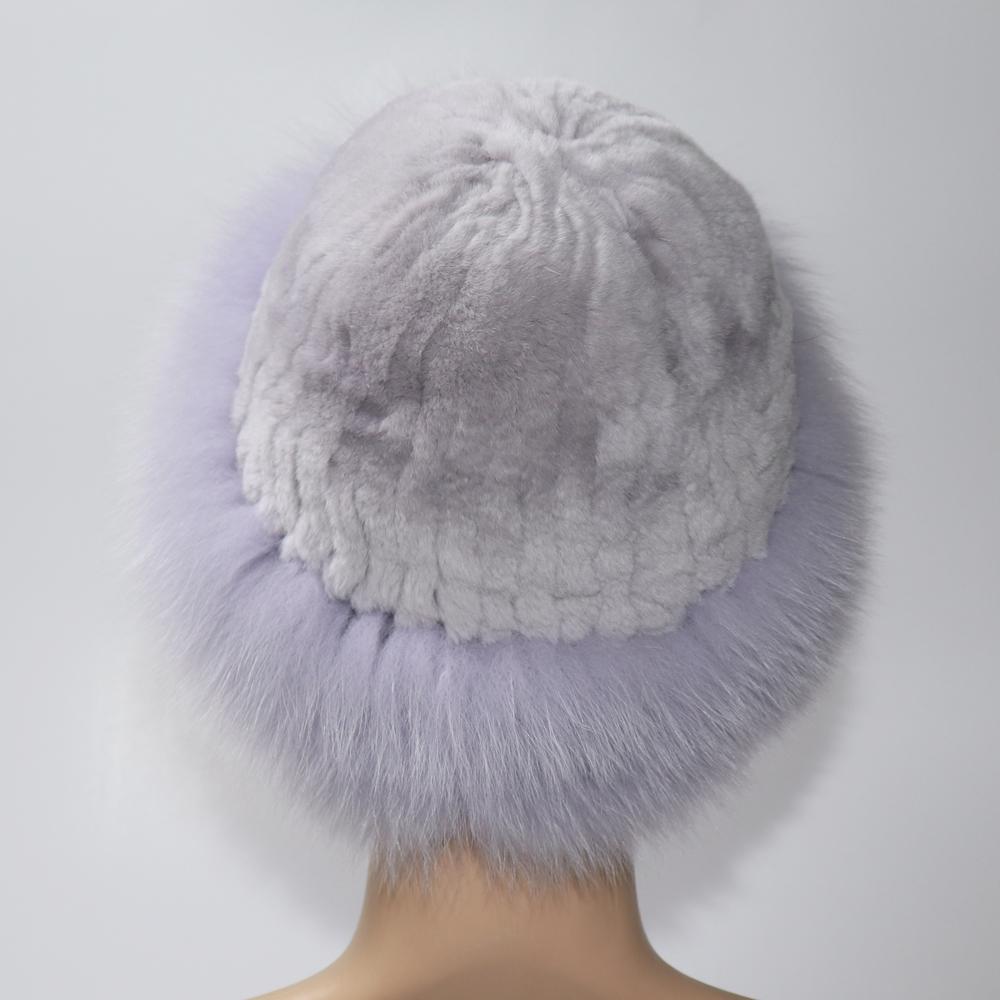 Women Winter Hight Quality Hand Knitted Real Rex Rabbit Fur Hat Natural Soft Fox Fur Hats Warm Elasticity Thick Real Fur Caps