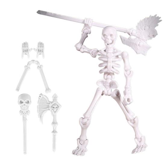 Movable Articulated Human Skeleton Assembly Skeleton Action Figure Collectible Skeleton Figure Wearing Multiple Weapon Sets for Collectors Desktop