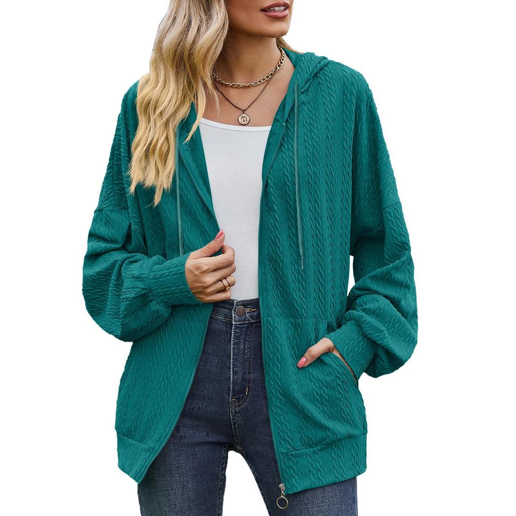 Spring and Autumn Women's Jacket Solid Color Pocket Long Sleeve Loose Hooded Sweatshirt Women Jacket