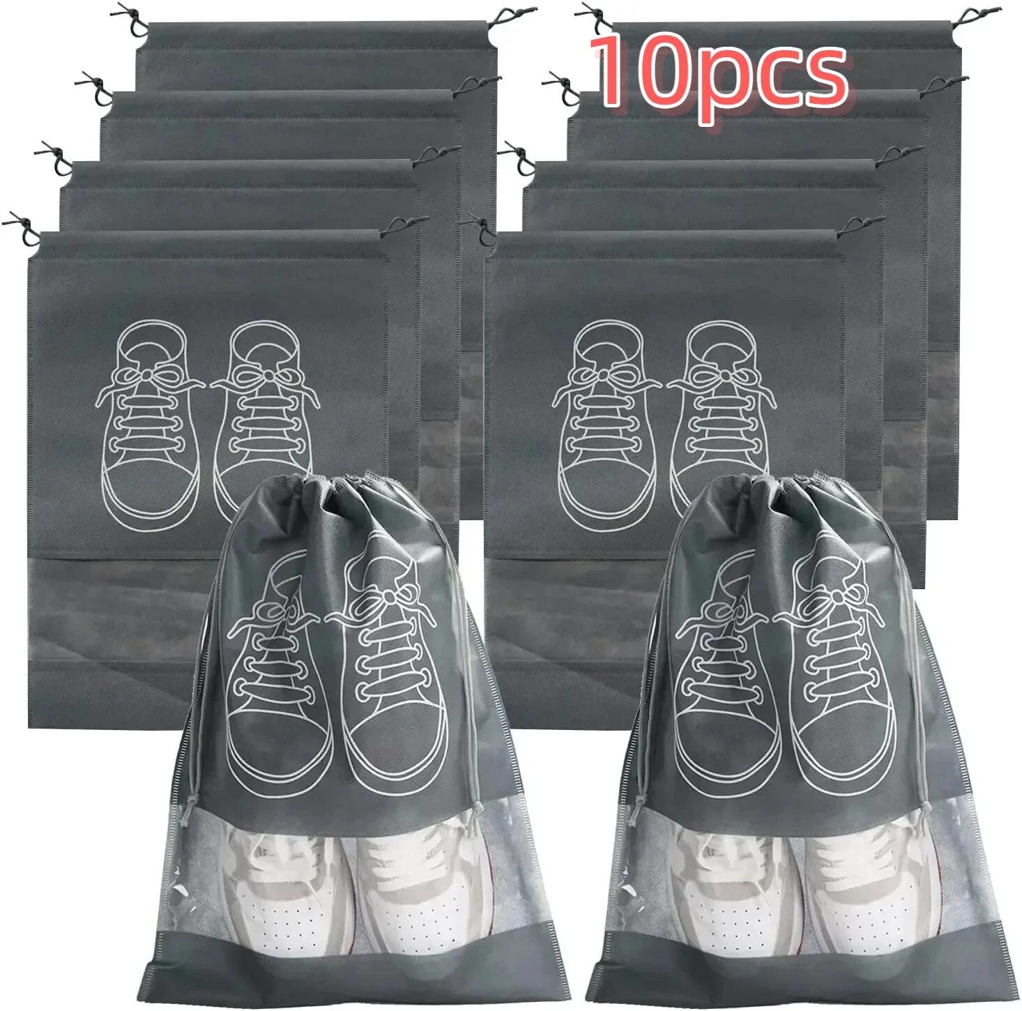 

Non-woven 10pcs Waterproof Transparent Pocket Storage Bags Portable Hanging Organizer Travel Closet Shoes Clothing Storage Goods 27x36cm