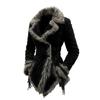 Womens European Size Vintage Distressed Suede Lapel Collar Long Sleeve Thick Jacket Coat