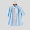 INCERUN Oversized Men Tie Neck Short Sleeve Button Up Casual Loose Shirts Tops