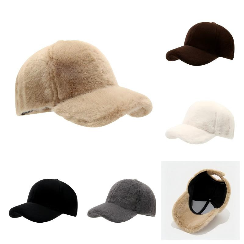 New Solid Color Long-Haired Vacation-Style Warm Baseball Cap for Women Trendy Autumn and Winter Outdoor Casual Versatile Hat