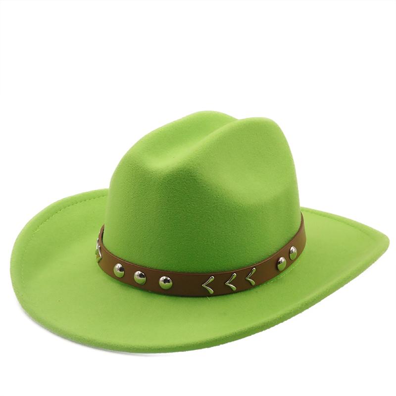 New Wool Women's Men's Western Cowboy Hat For Gentleman Lady Jazz Cowgirl With Leather Cloche Church Sombrero Caps