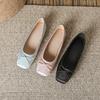 Fashion Deliate Bowtie Silk Ballerinas Woman Traf Pig Square Toe Flats Shallow Slip On Moccasins Femme Brides Wedding Shoes Pink Ballets