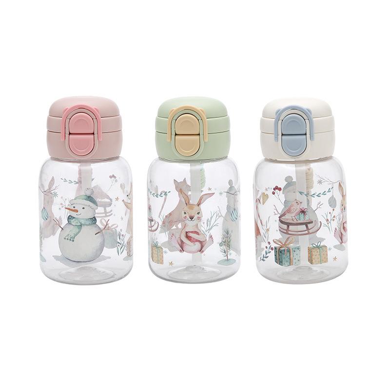 Water bottle simple high value double drinking straw cup cute student drop-proof children's kettle large capacity portable plastic water cup