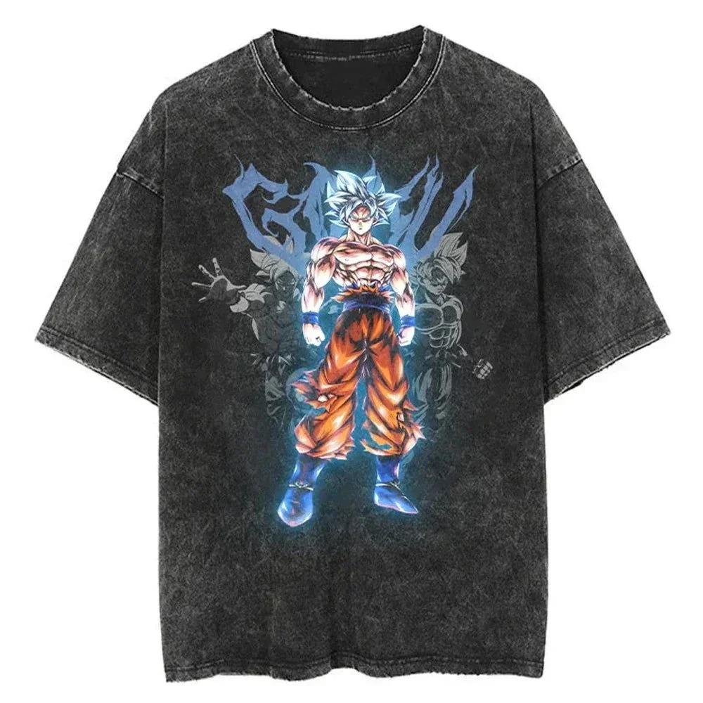 Anime Dragon Ball Z Vegeta Vintage Wash T-Shirt Short Sleeve Loose Sports Fitness T-Shirt Men's Harajuku Clothing Dragon Ball