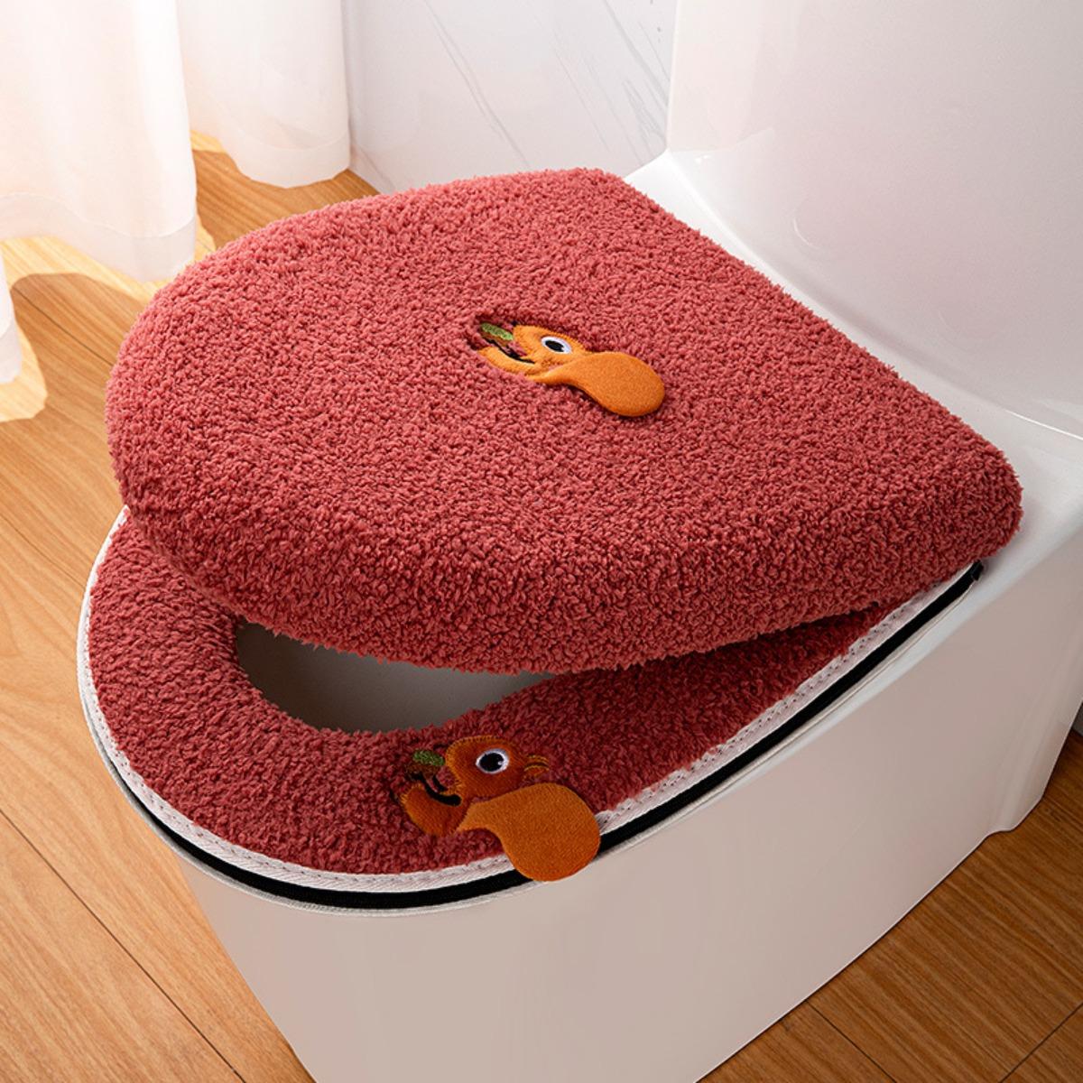

2PCS Toilet Seat Cushion Set Winter Warm Waterproof Soft Toilet Cover with Zipper and Handle Easy To Use Bathroom Accessories