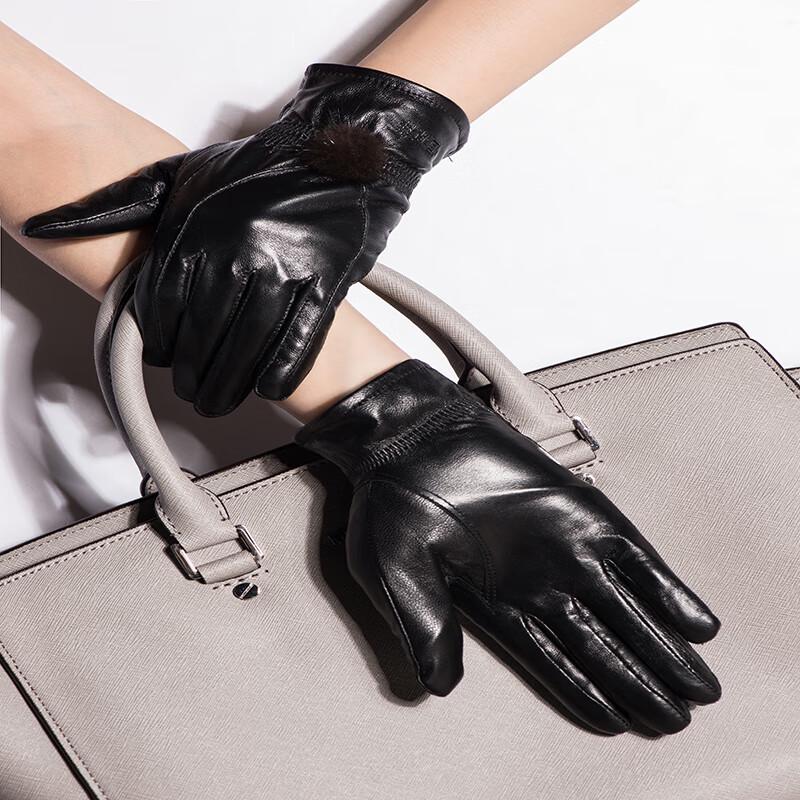 Hengyuanxiang Women's Warm Sheepskin Cycling Gloves