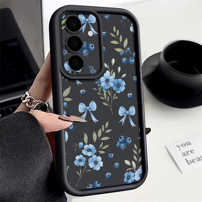 S26 Ultra Case Blueberry Bowknots Floral Cover For Samsung Galaxy S25 S24 Ultra S23 Plus S22 S21 FE A54 A15 A35 A55 A16 A26 A36 A56 A17 A37 A57 5G