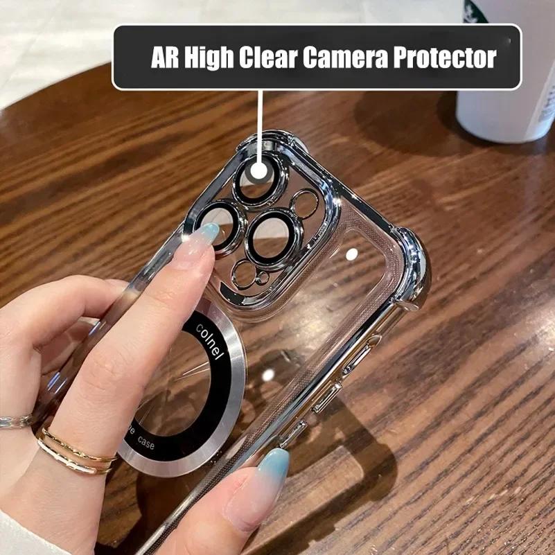 Transparent Plating Magnetic Cases For iPhone 16 13 12 11 17 Pro Max 14 15 Plus 17 Air For Magsafe Wireless Charging Phone Cover
