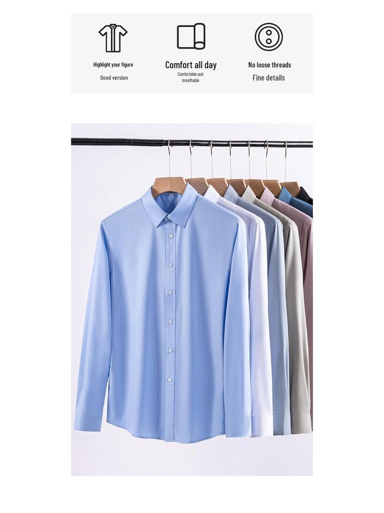 Modal Men's Iron-Free Green Long Sleeve Casual Business Shirt