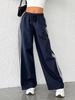 Spring Women's Elastic Waist Drawstring Pants with Side Stripes - Casual High Waist Straight Leg Sportswear