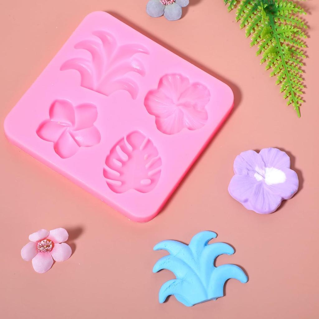 TIESOME 2 Pieces Tropical Flowers Leaves Silicone Mold, Plumeria Hibiscus Leaf Chocolate Fondant Mold Flower Monstera Leaf Molds for DIY Chocolate