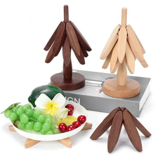 Christmas Tree Trivet Set with Stand Heat Resistant Pot Holders Wooden Bowl And Cup Coaster Kitchen Table Decoration