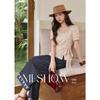 Korean Style Waist-Cinched Polka Dot Linen Blouse