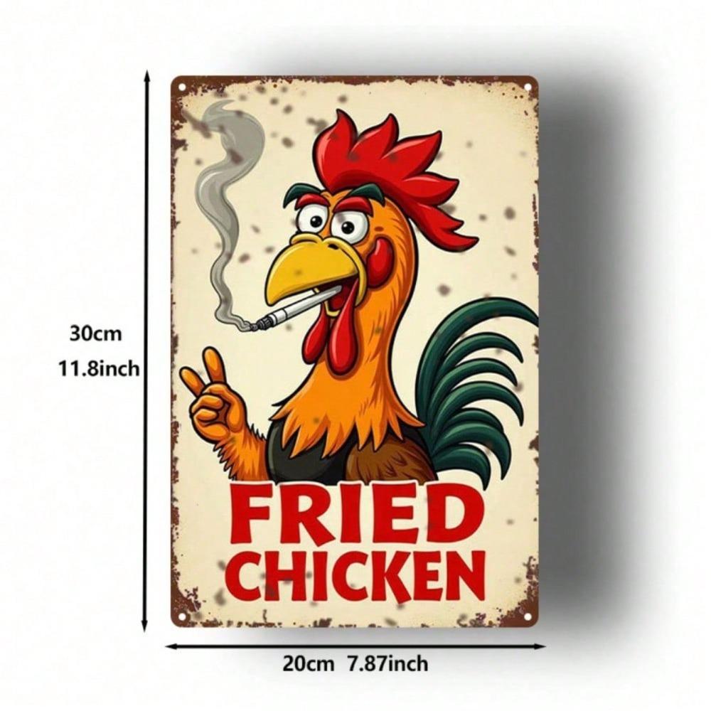 1pc Vintage Rooster Smoking Metal Sign 8x12in, Funny Farmhouse Wall Art, Retro Chicken Plaque, Rustic Home Decor