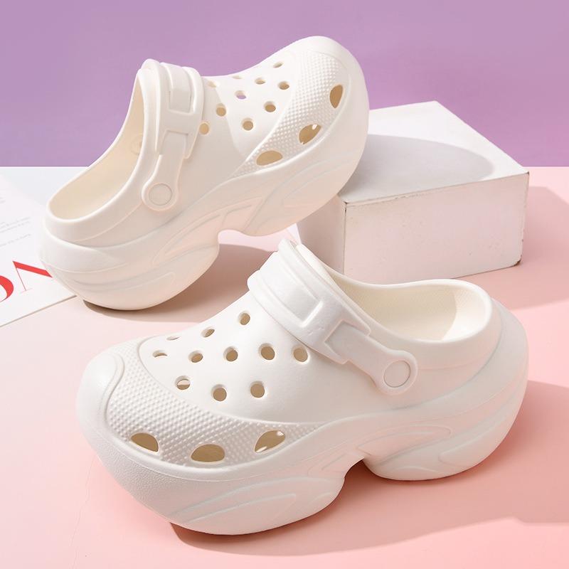 

Thick-soled heightening hole shoes popular women s outer wear office non-slip breathable bag head half drag eva high-heeled slippers 35-36 білий
