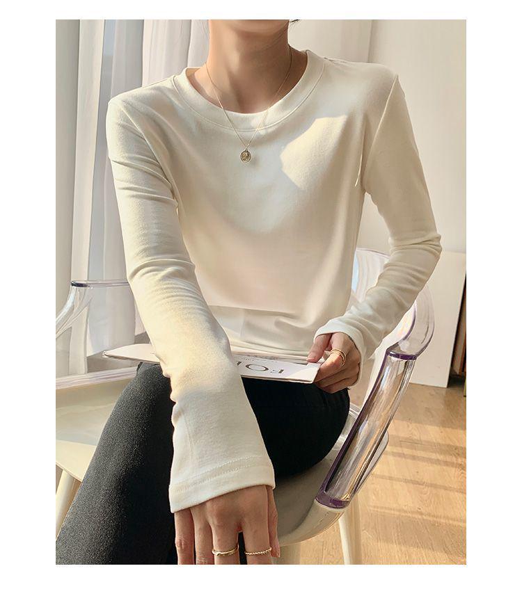 Damen Weiches Doppelseitiges Deutsches Samt Langarm Weißes T-Shirt für Herbst/Winter