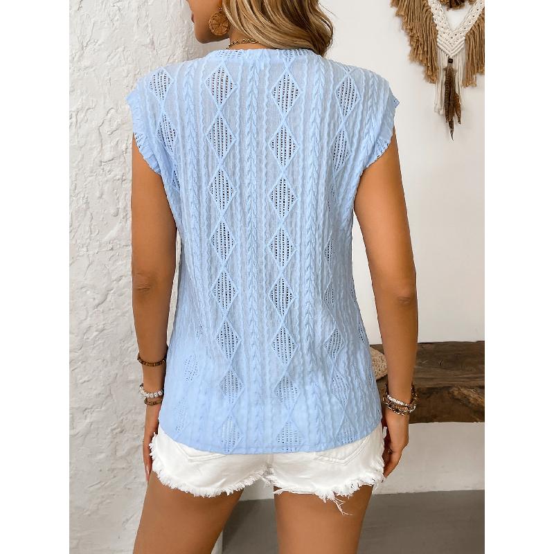 2026 Summer New Women's Round Neck Jacquard Short Sleeve Loose Solid Color T-Shirt