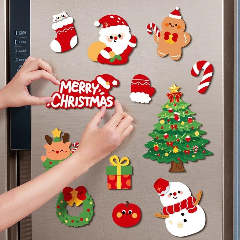 12pcs/set Cartoon Christmas Fridge Magnets Set Animal Magnetic Stickers  Kitchen Cabinet