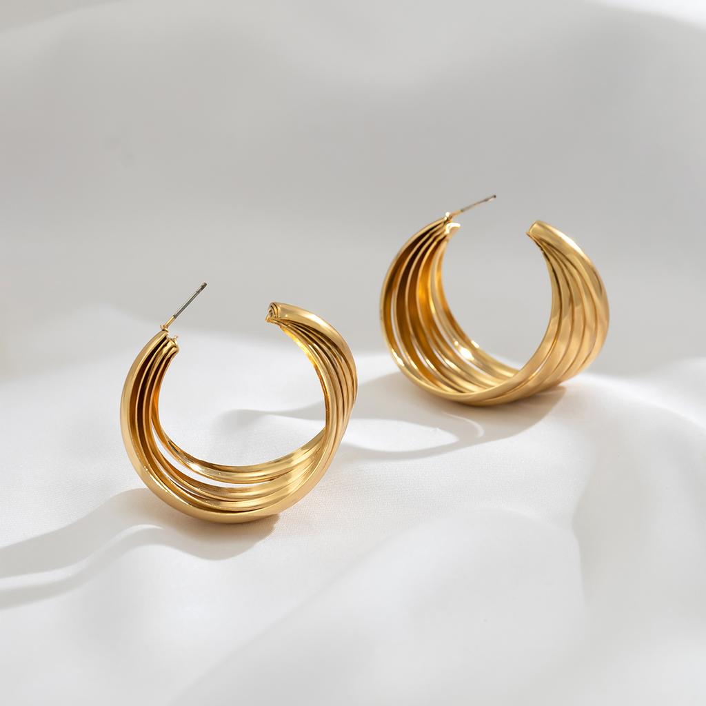 Ingemark Punk Vintage Smooth Metal Hoop Earrings for Women Gold Color C Shape Circle Geometric Earrings Trendy Jewelry Gifts New