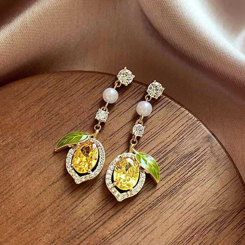 

Lemon Diamond Stud Earrings - 14K Gold Niche Design for Women Gift