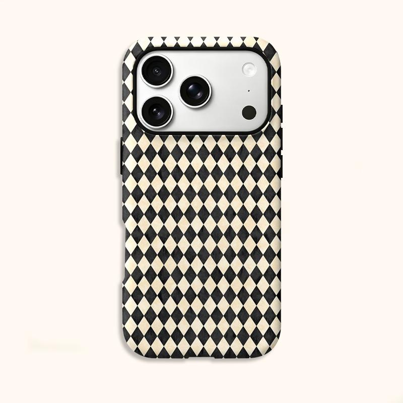 Diamond Argyle Checkered Geometric Tile Pattern Art Retro Vintage Film Aesthetic Protective Shockproof Bumper Case Cover For iPhone 14 15 16ProMaxPlus