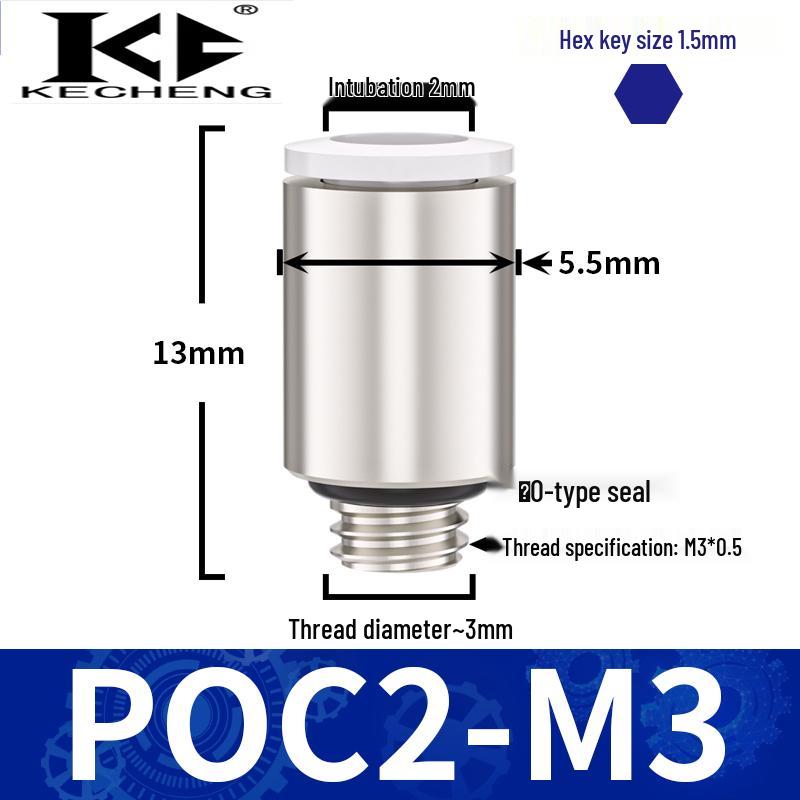 Micro Pneumatic Quick Connector with Internal Hex Thread: POC3/4/6/8-M3/M5/01/02