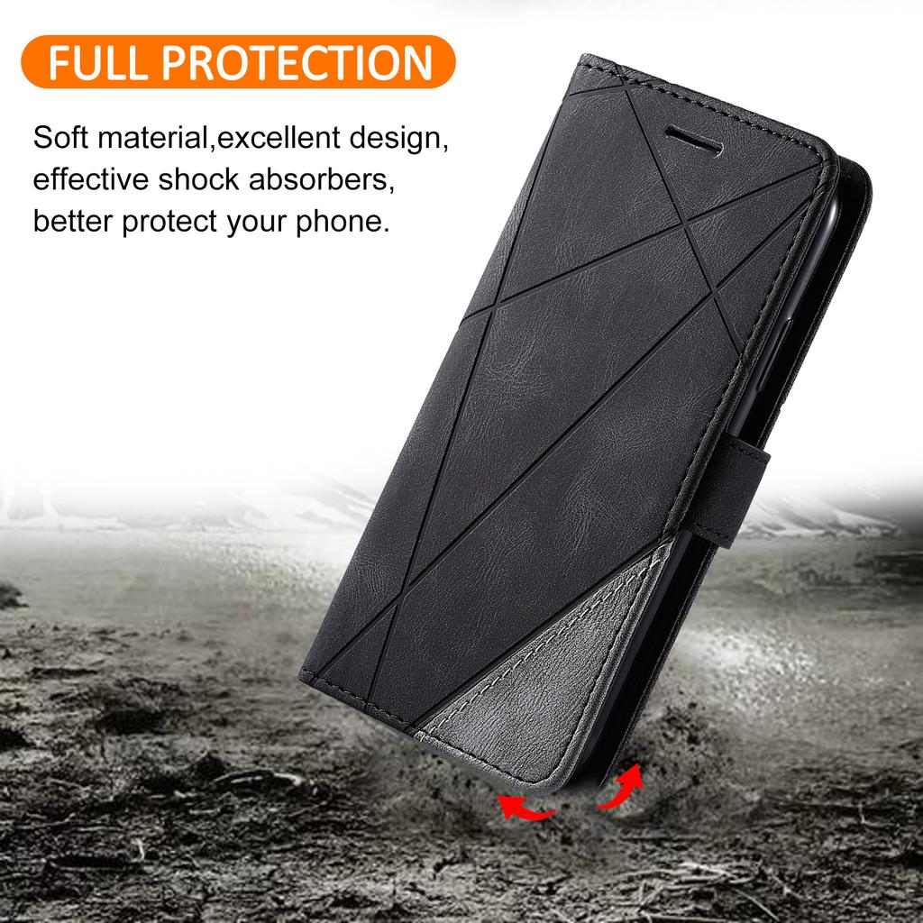 For Samsung Galaxy S25 FE Case Imprinted Lines PU Leather Splicing Wallet Phone Cover