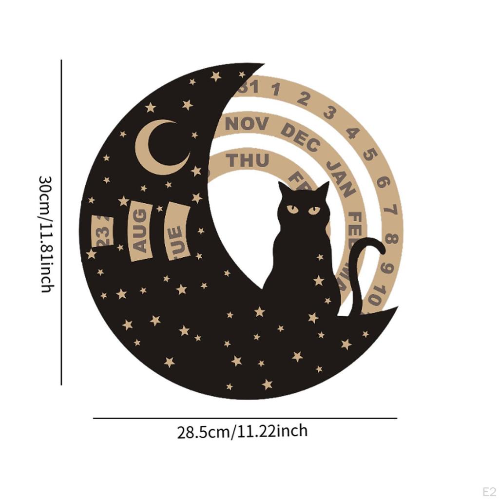 Wooden Perpetual Calendar Desk Accessories Modern Birthday Gift Round Wall Ornament Rotatable Moon
