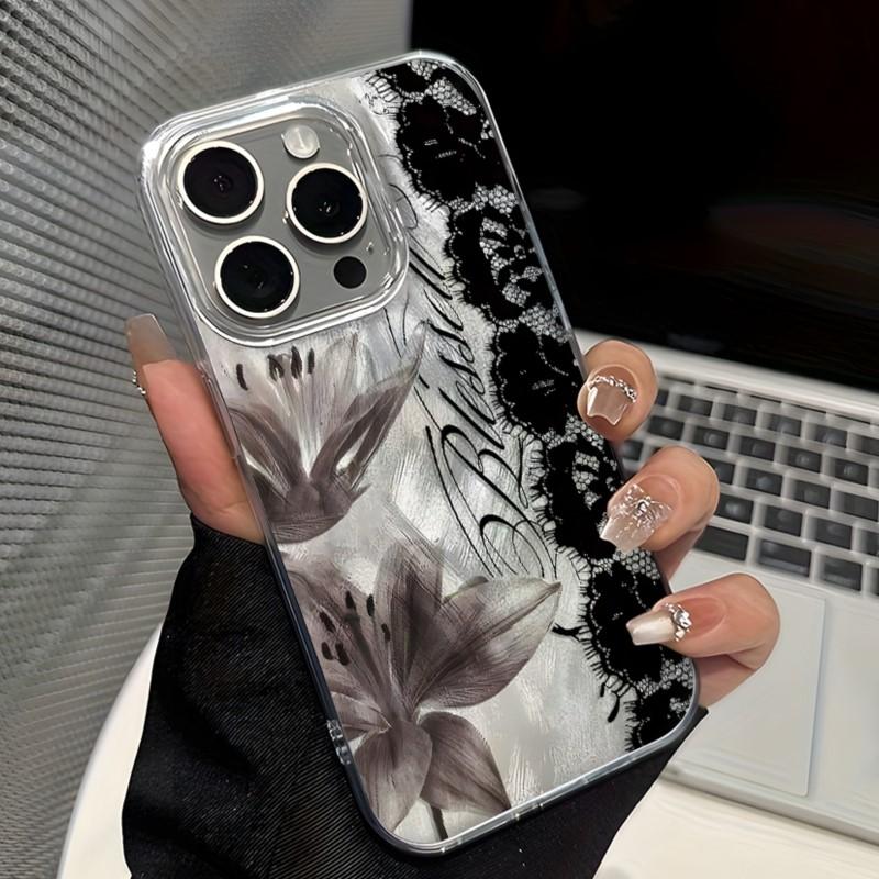 Black Lace And Floral Pattern Phone Case for iPhone 16 17 15 14 13 17 Pro Max 12 11 For iPhone Air TPU Silicone Bumper Cover