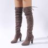 Women's Plus Size Over-the-Knee Suede Stretch Boots with High Chunky Heel and Pointed Toe
