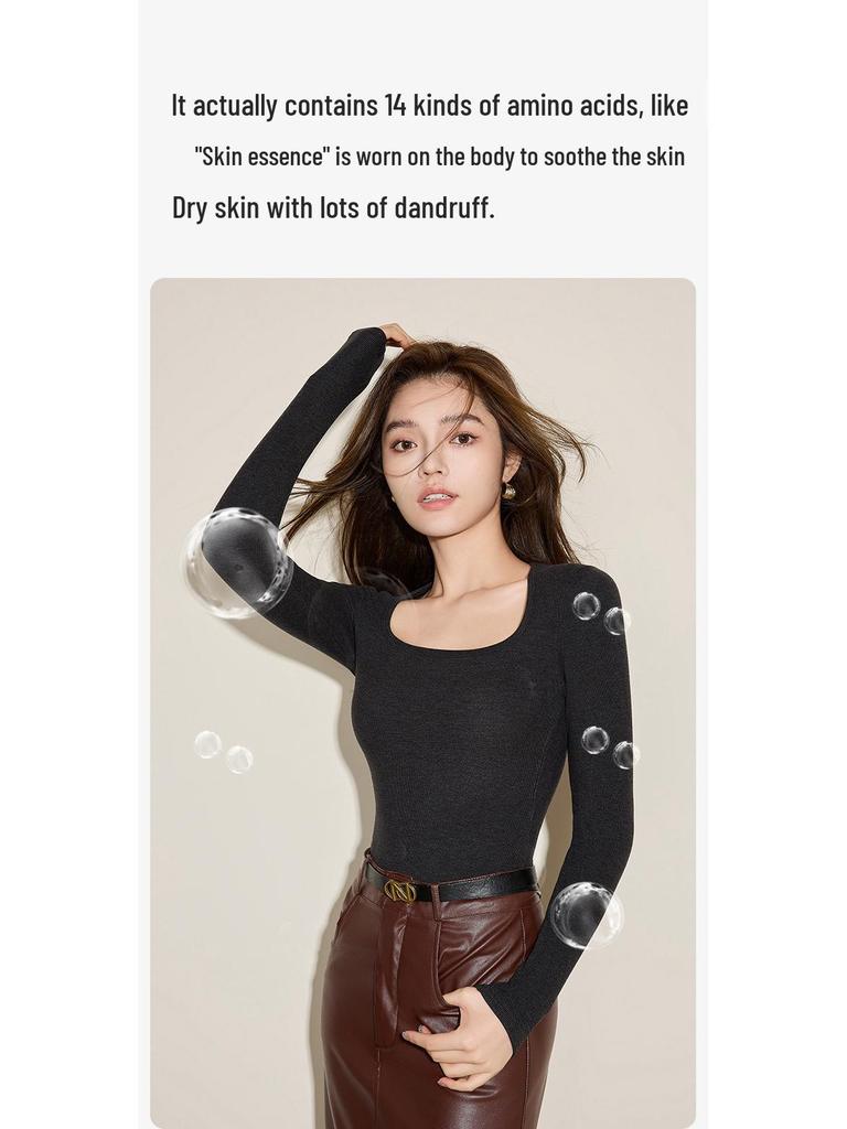 10A Antibacterial Women's Warm Velvet Long-Sleeve Top with Chest Pads, Self-Heating for Autumn/Winter