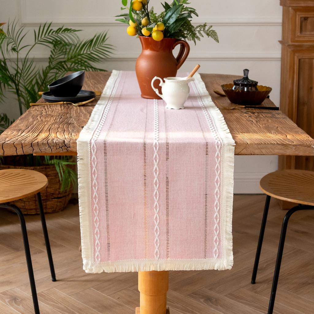 Boho Běhoun na stůl Rustikální Farmářský Bavlněný Lněný Běhouny na stůl s třásněmi Pro stolování Kuchyň Sváteční Párty a Svatba Dekor