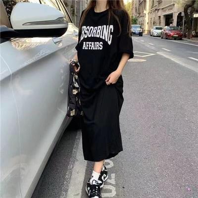 Weites T-Shirt mit Rundhalsausschnitt und kurzen Ärmeln in Übergröße, Rock, Langer Sommer-Neuer Stil, Lässiges Kleid, Damen-Nachthemd über dem Knie
