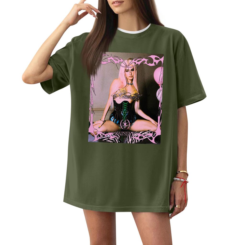 Women's Casual Printed T-Shirt Round Neck Pullover Short Sleeve Top