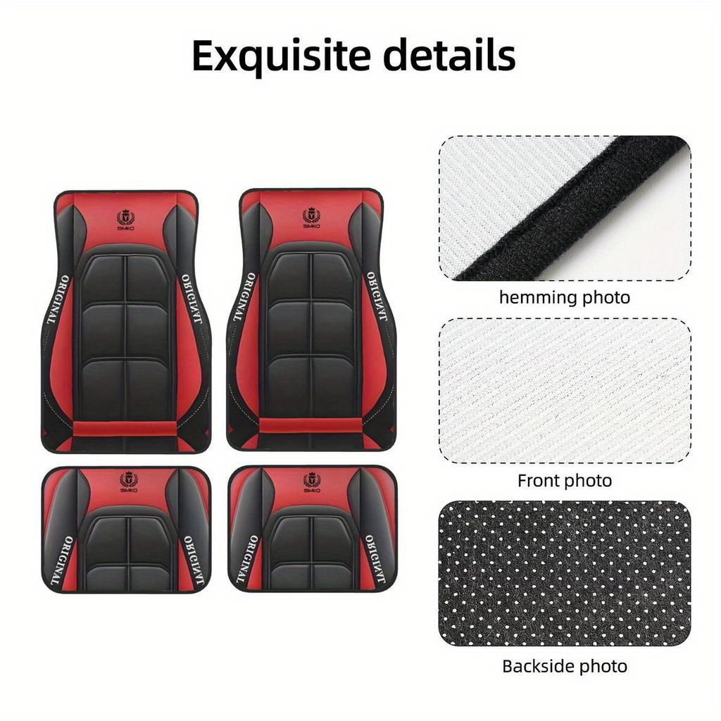 4Pcs Racing Style Design Car Floor Mats - Premium Front and Rear Seat Floor Pads with Soft Footpads - Accessories for Women